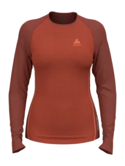 Ondershirt Odlo Women Bl Top Crew Neck L/S Natural Performance Cinnabar Spiced Apple Melange